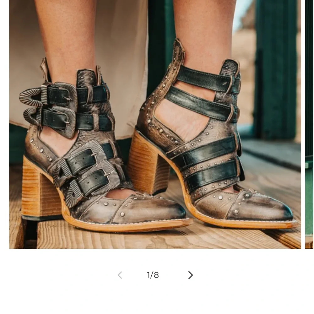 Freebird Black Heeled Boots with Strappy Design - Picture 6 of 9